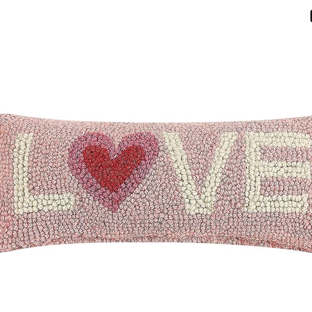 PEKING HANDICRAFT NWT love blown filled hook pillow 12x5”
